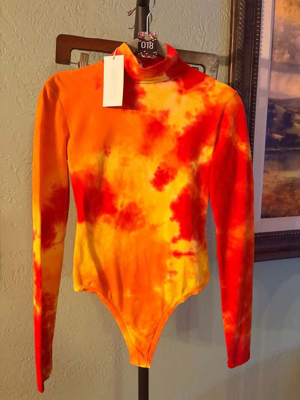 Cotton Citizen Long Sleeve Mock Neck Bodysuit Sunburst Tie Dye Size XS